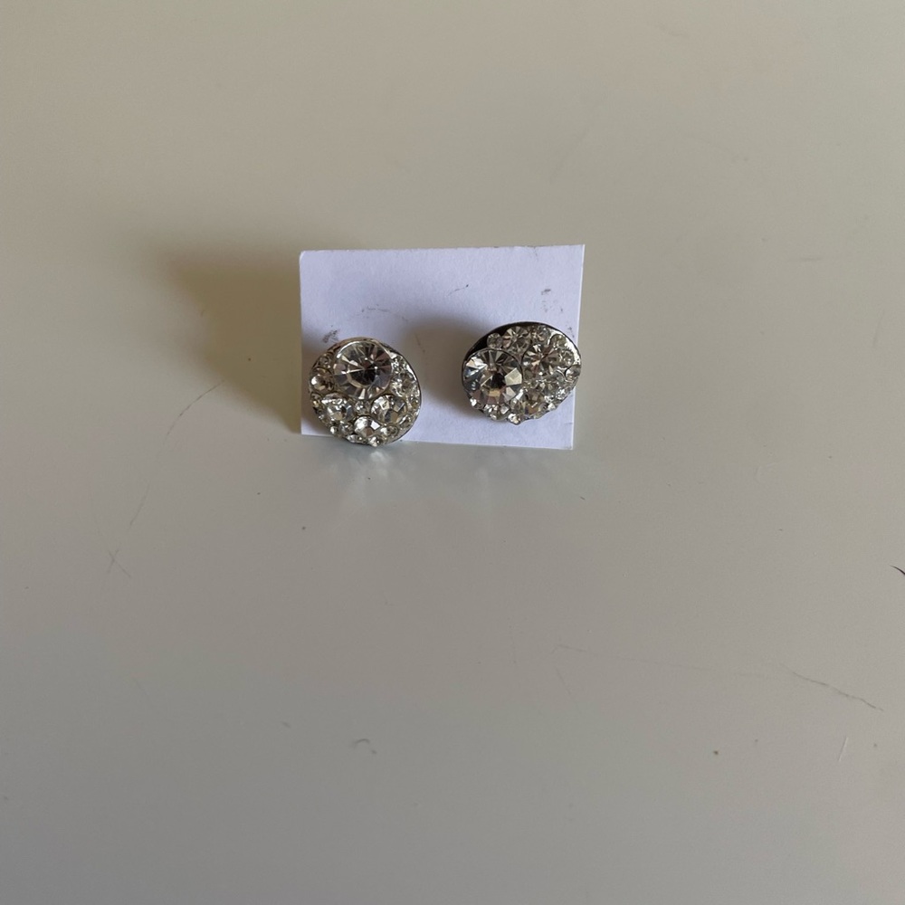 Crystal Round Stud Earrings - Clear Sparkle
